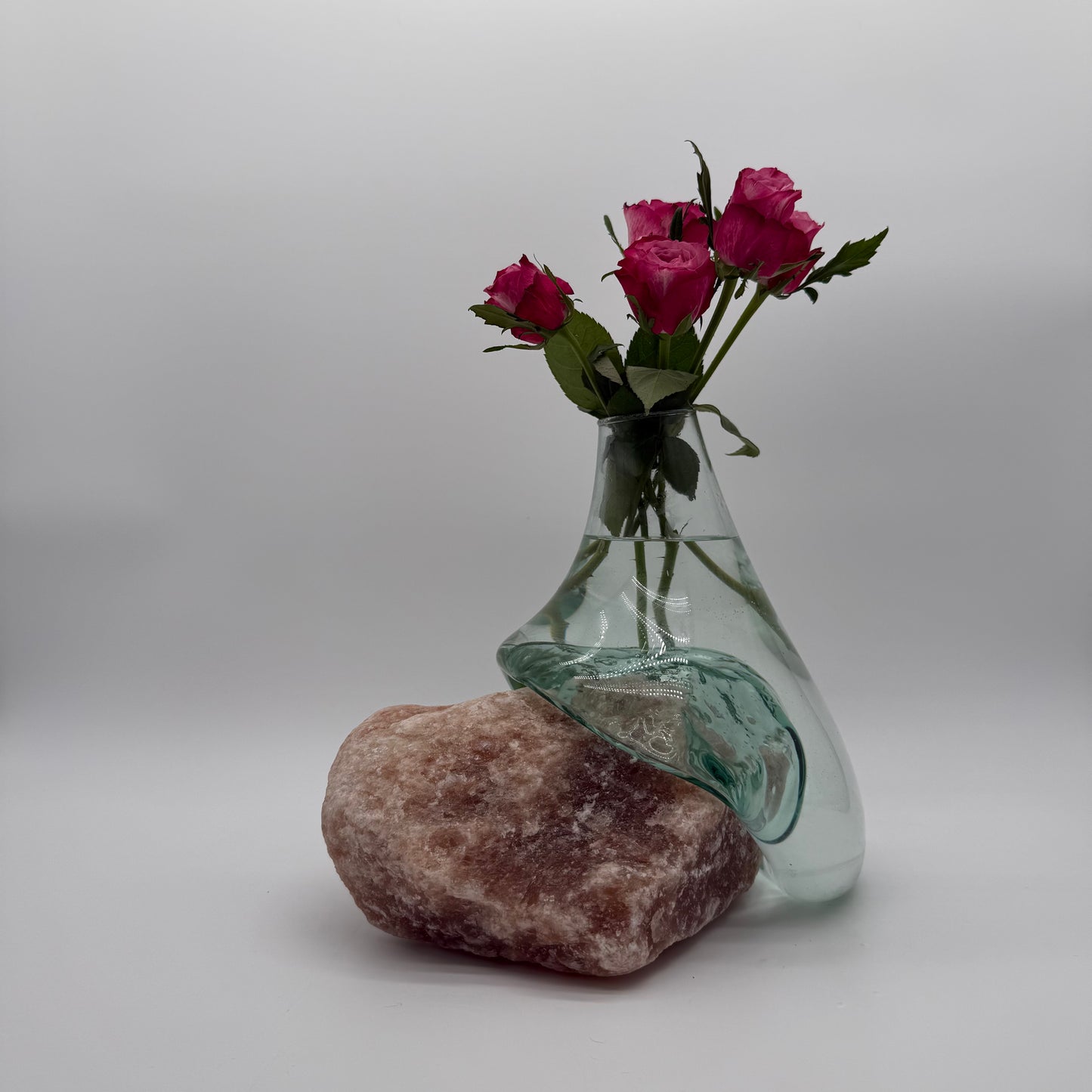 Handcrafted Molten Glass Vase on Natural Pink Stone Base 6