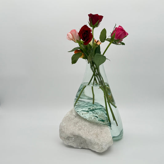 Hand-Blown Glass Vase & White Salt Stone – Rare Artistic Home Decor 7