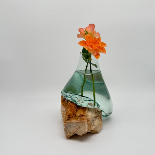 Exclusive Artisan Glass Vase Resting on Raw Stone Form 19