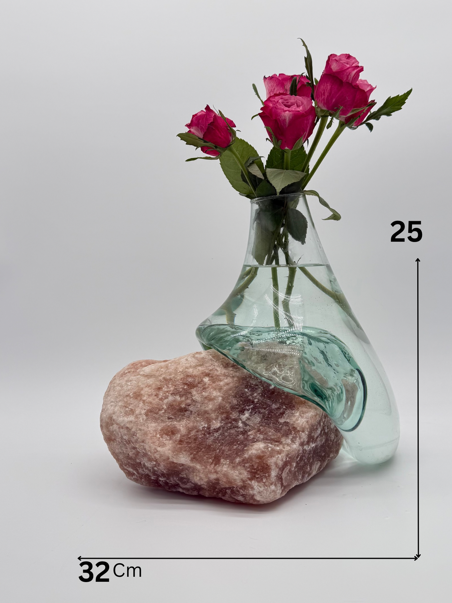 Handcrafted Molten Glass Vase on Natural Pink Stone Base 6