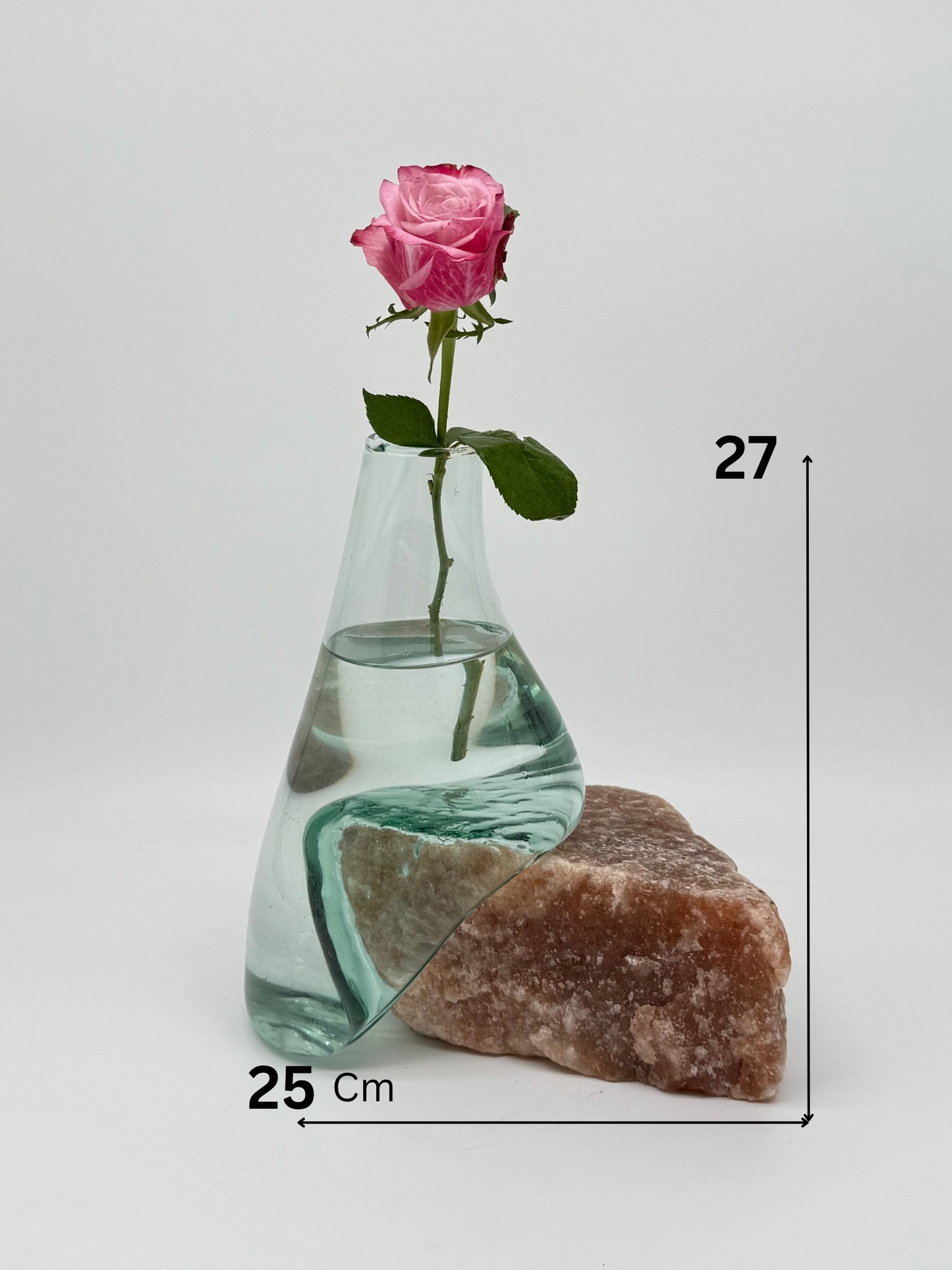 Handcrafted Glass Vase with Pink Himalayan Salt Stone Base 20