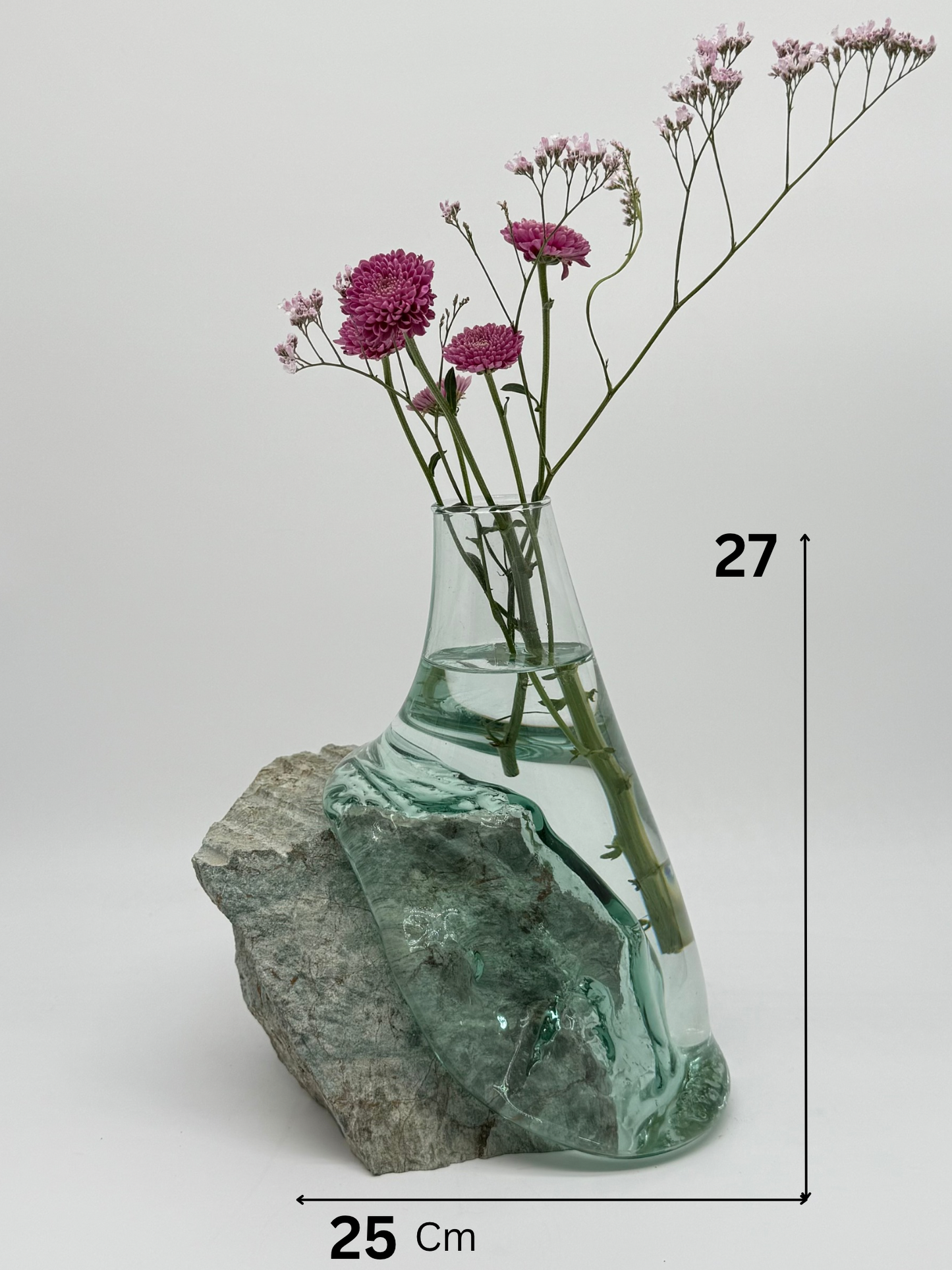 Handcrafted Glass Vase with Rare Blue Mineral Stone Base 21