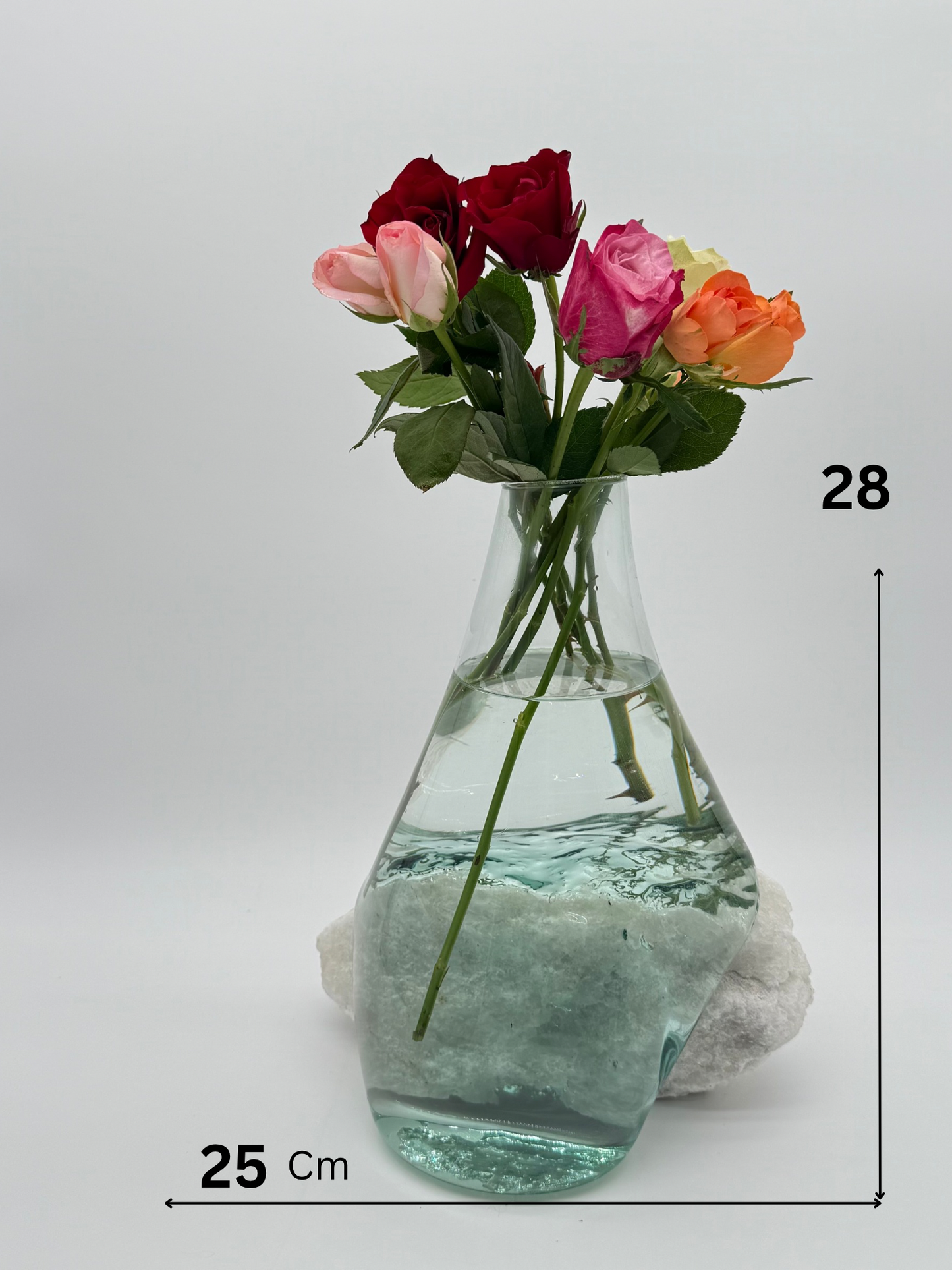 Hand-Blown Glass Vase & White Salt Stone – Rare Artistic Home Decor 7