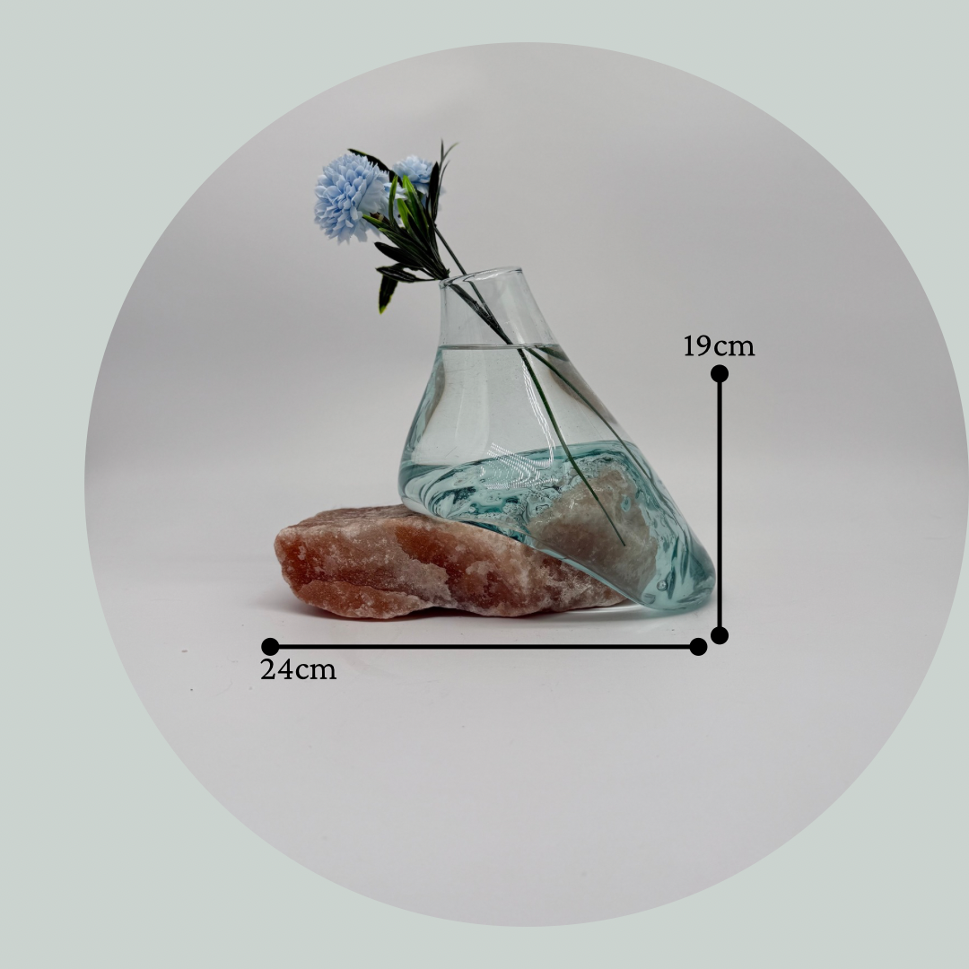 Handcrafted Glass Vase with Pink Salt Stone Base 24