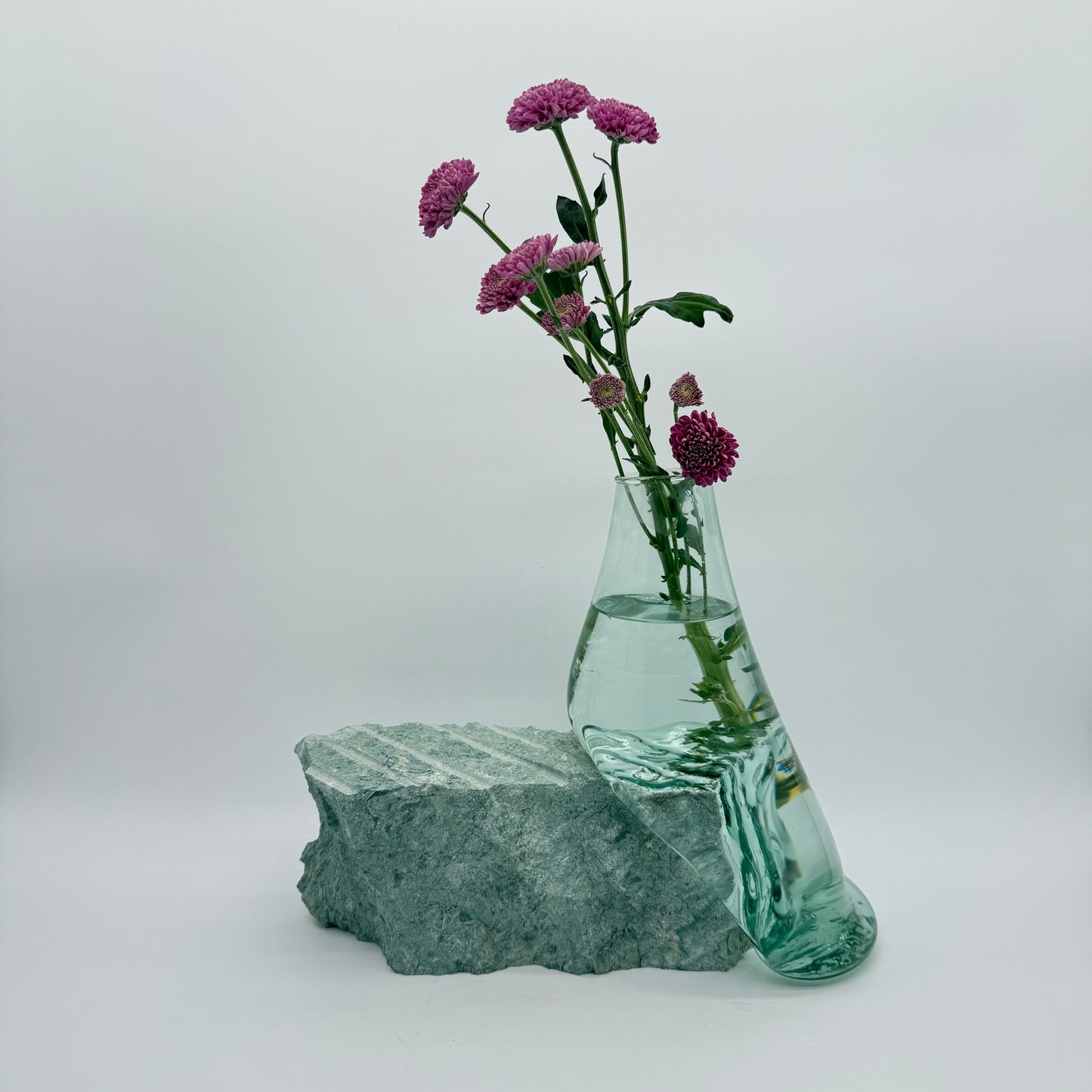 Handcrafted Molten Glass Vase on Natural Blue Stone Base 5