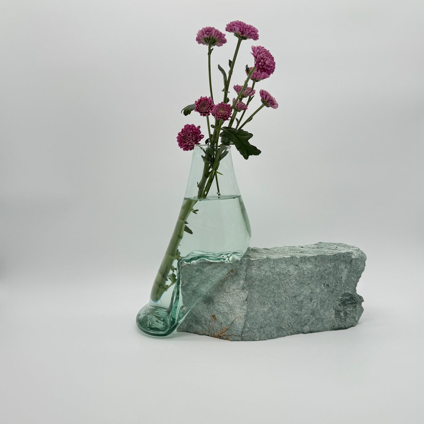 Handcrafted Molten Glass Vase on Natural Blue Stone Base 5