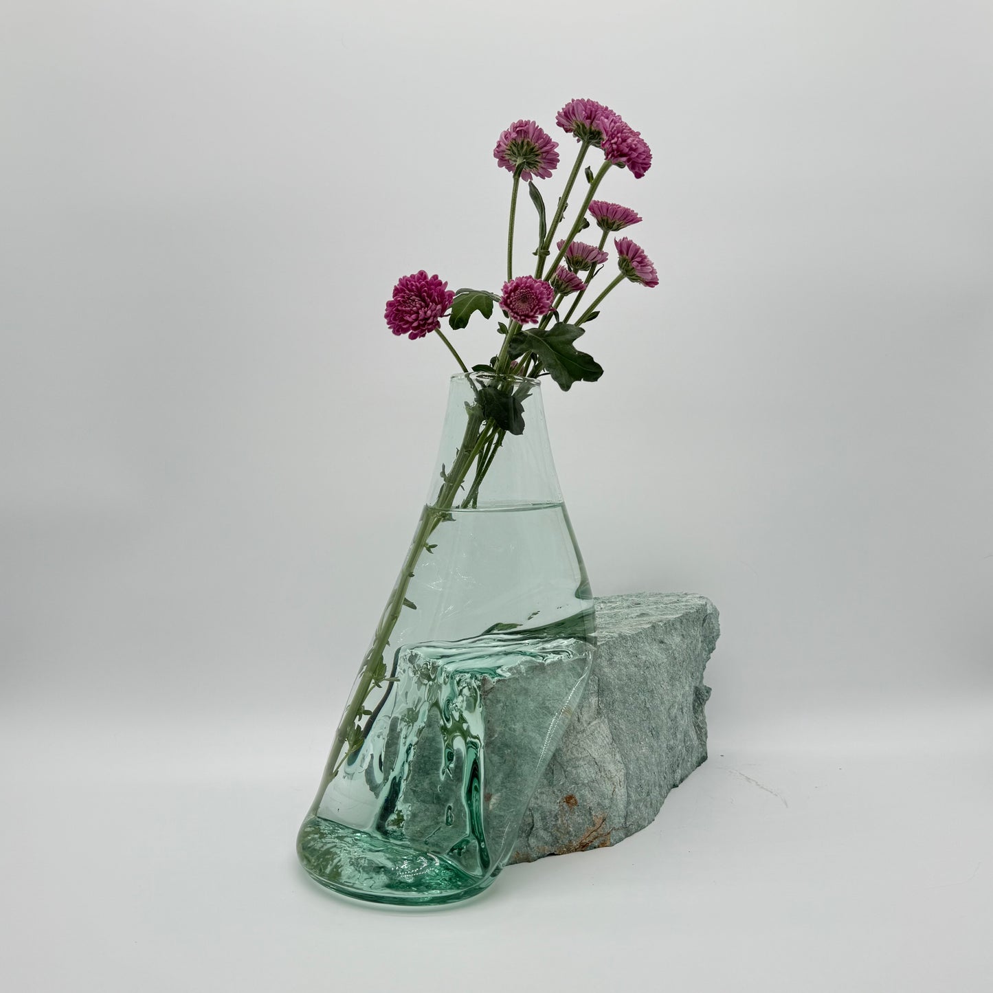 Handcrafted Molten Glass Vase on Natural Blue Stone Base 5