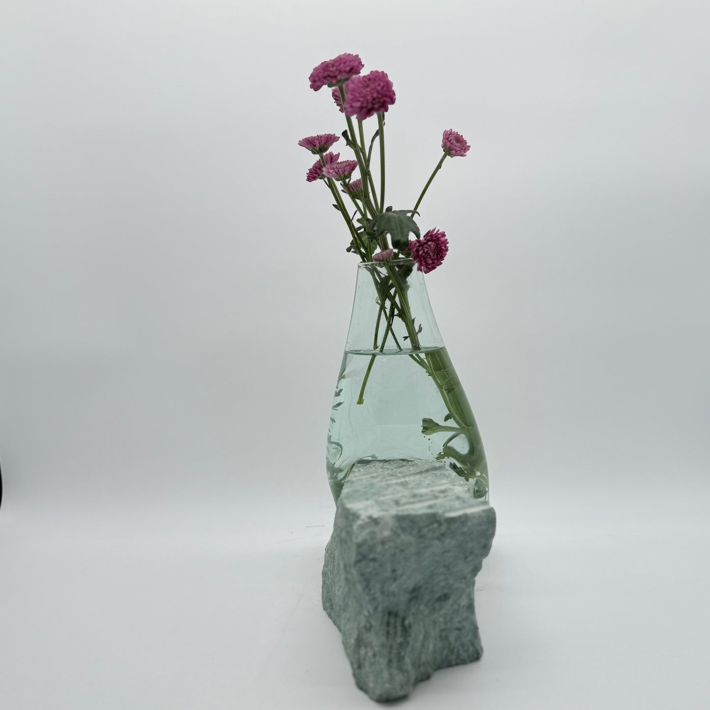 Handcrafted Molten Glass Vase on Natural Blue Stone Base 5