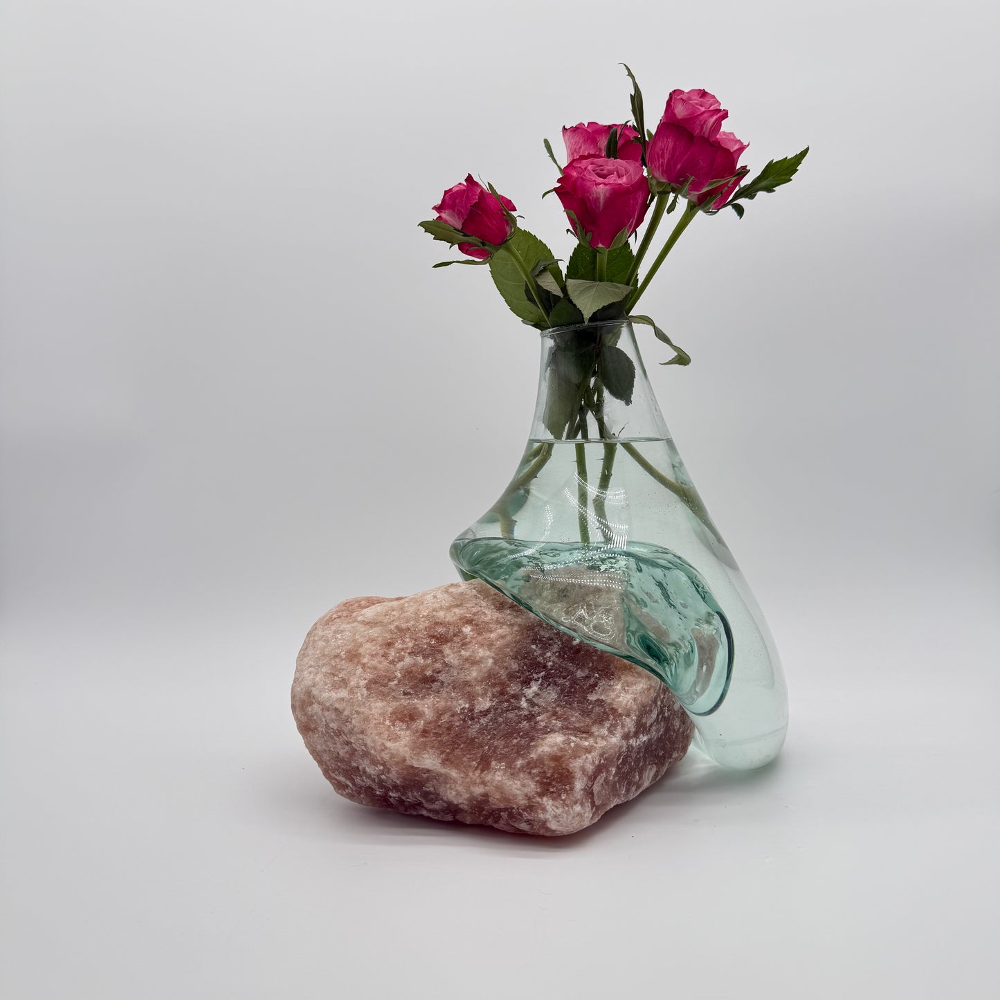 Handcrafted Molten Glass Vase on Natural Pink Stone Base 6
