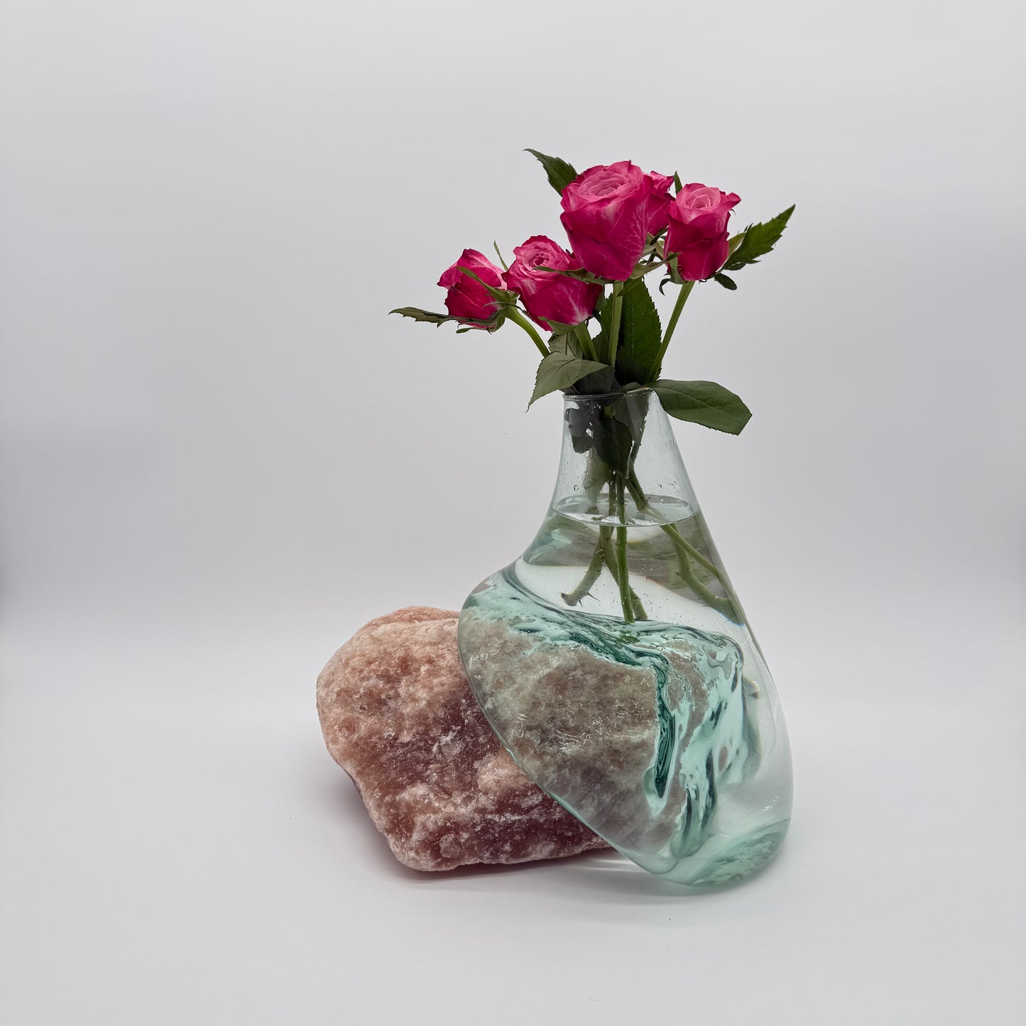 Handcrafted Molten Glass Vase on Natural Pink Stone Base 6