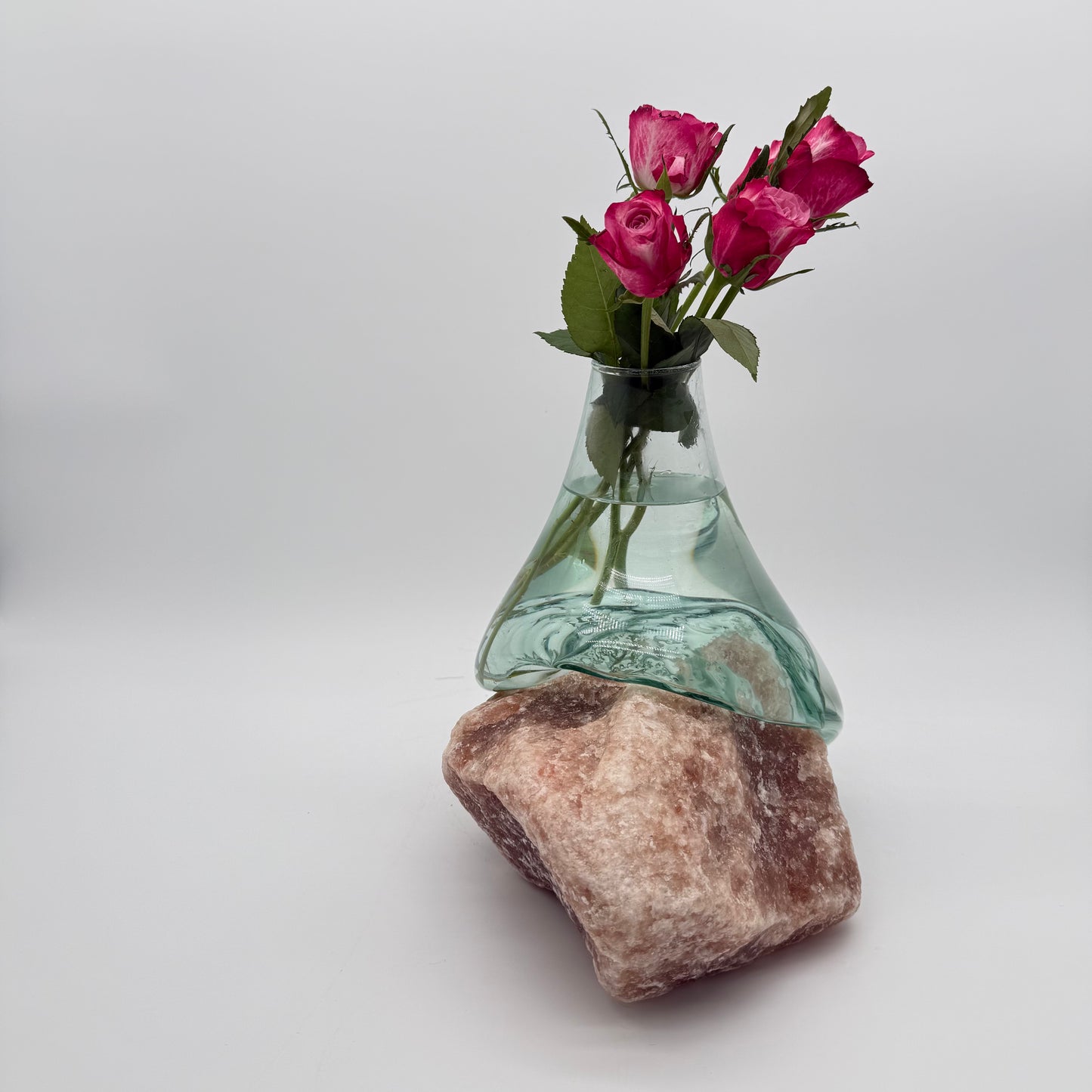 Handcrafted Molten Glass Vase on Natural Pink Stone Base 6