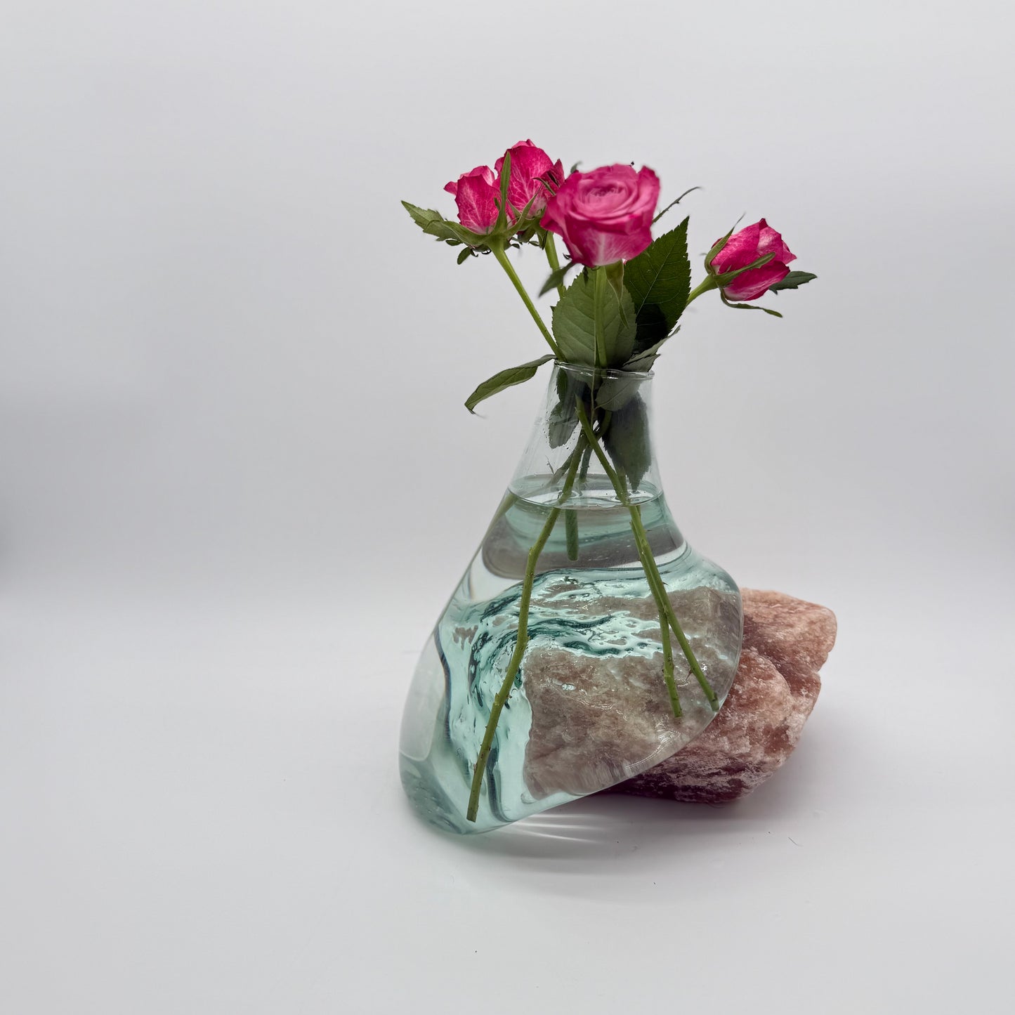 Handcrafted Molten Glass Vase on Natural Pink Stone Base 6