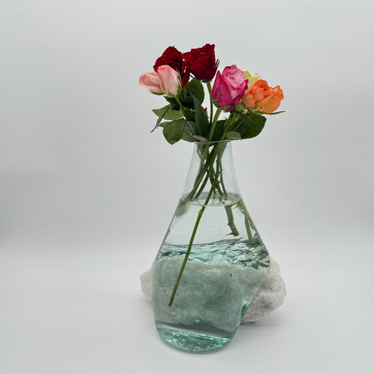 Hand-Blown Glass Vase & White Salt Stone – Rare Artistic Home Decor 7