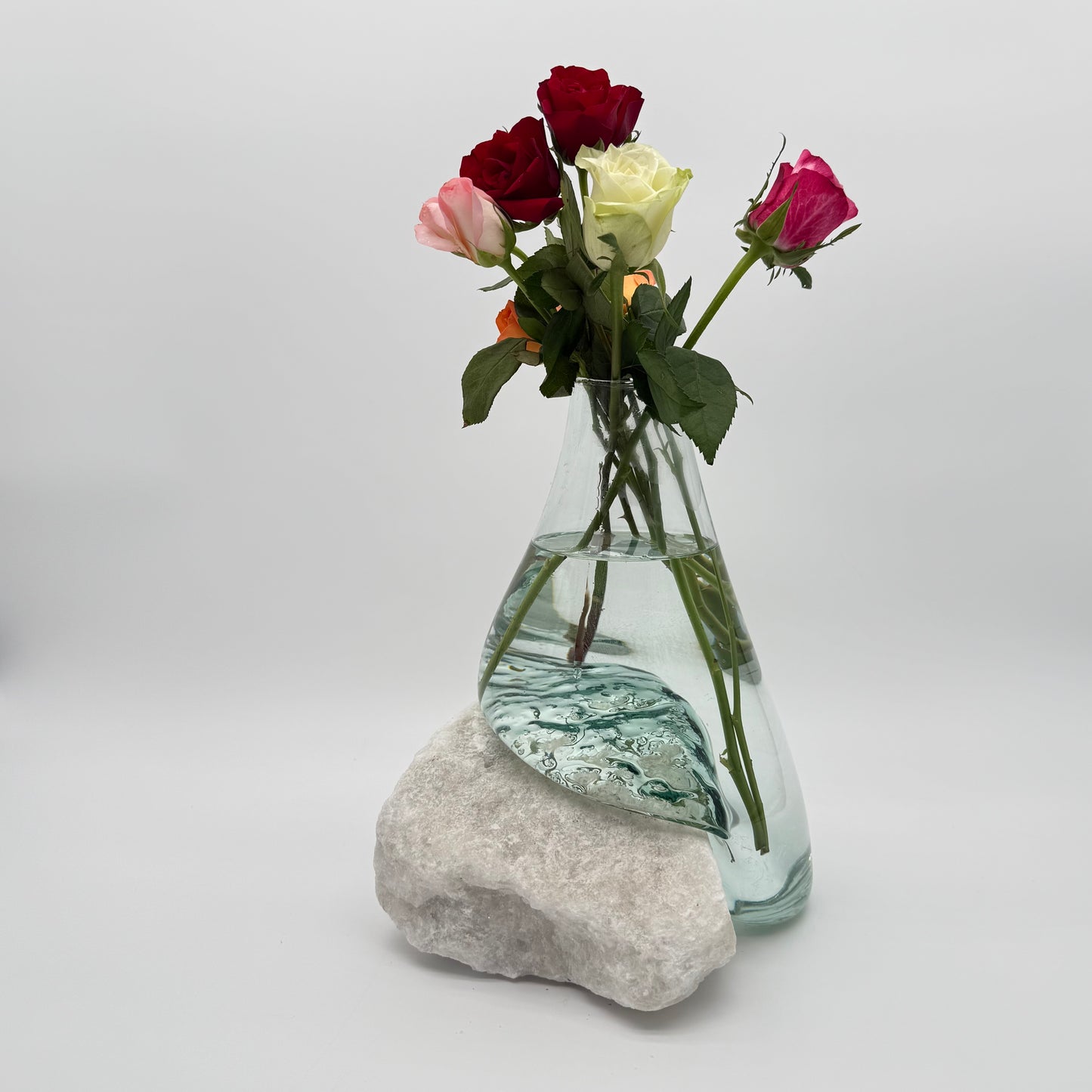 Hand-Blown Glass Vase & White Salt Stone – Rare Artistic Home Decor 7