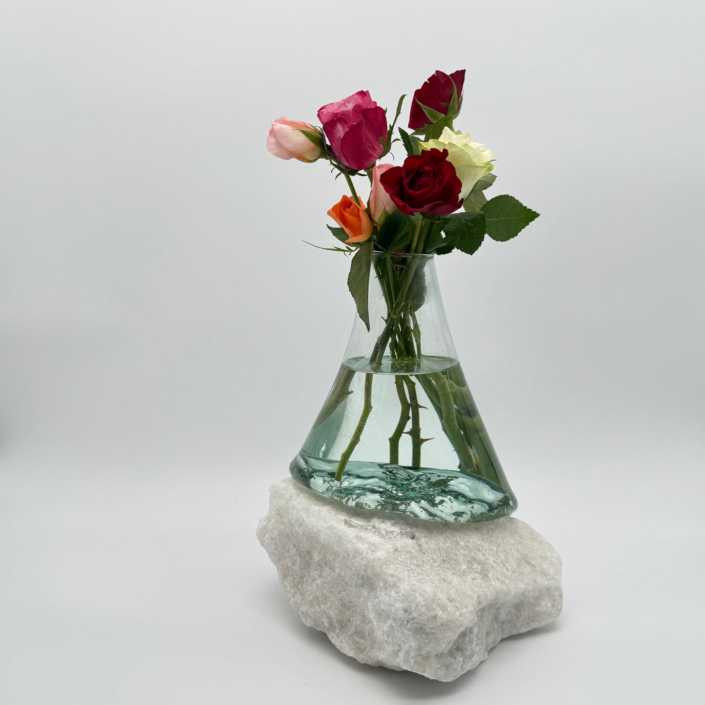 Hand-Blown Glass Vase & White Salt Stone – Rare Artistic Home Decor 7