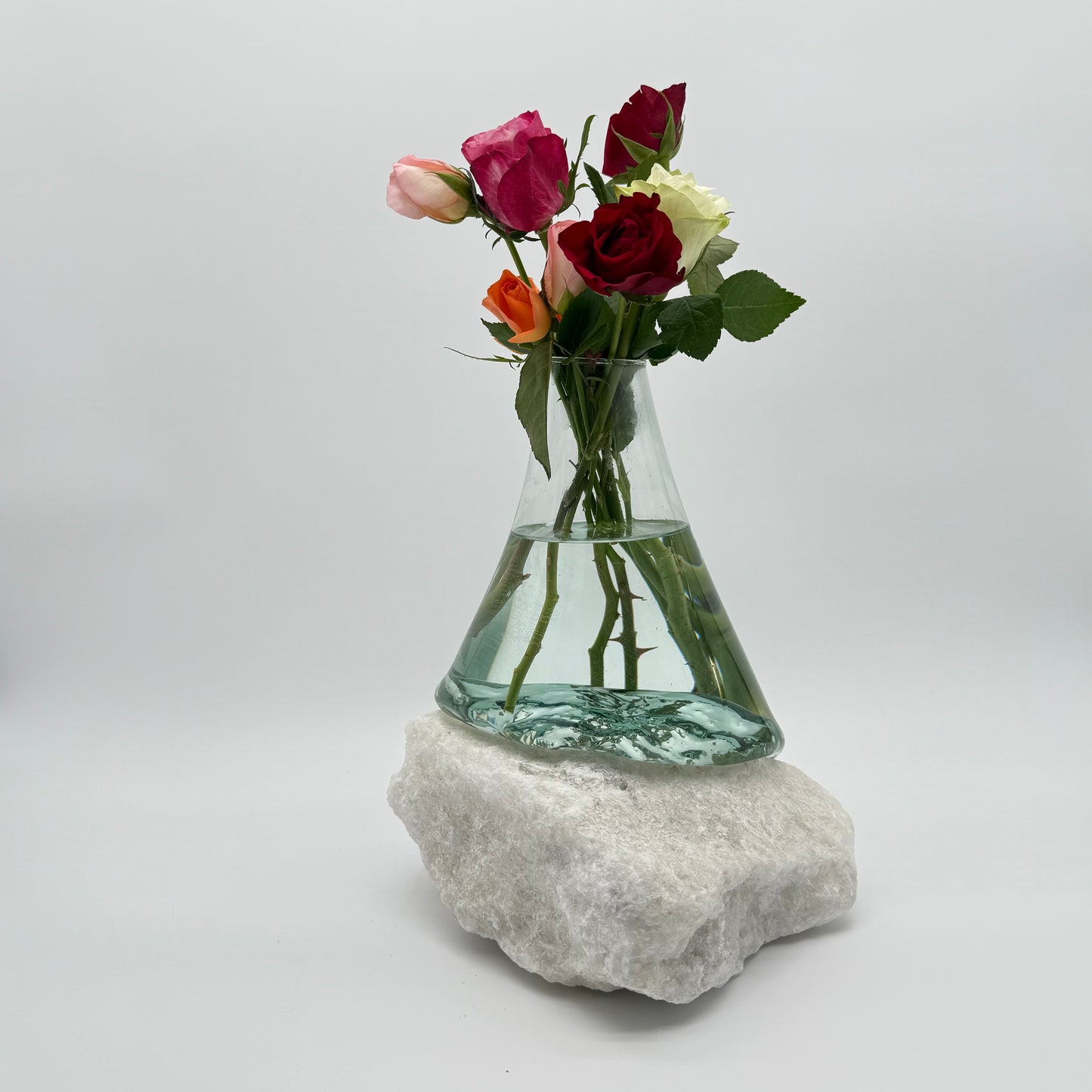 Hand-Blown Glass Vase & White Salt Stone – Rare Artistic Home Decor 7