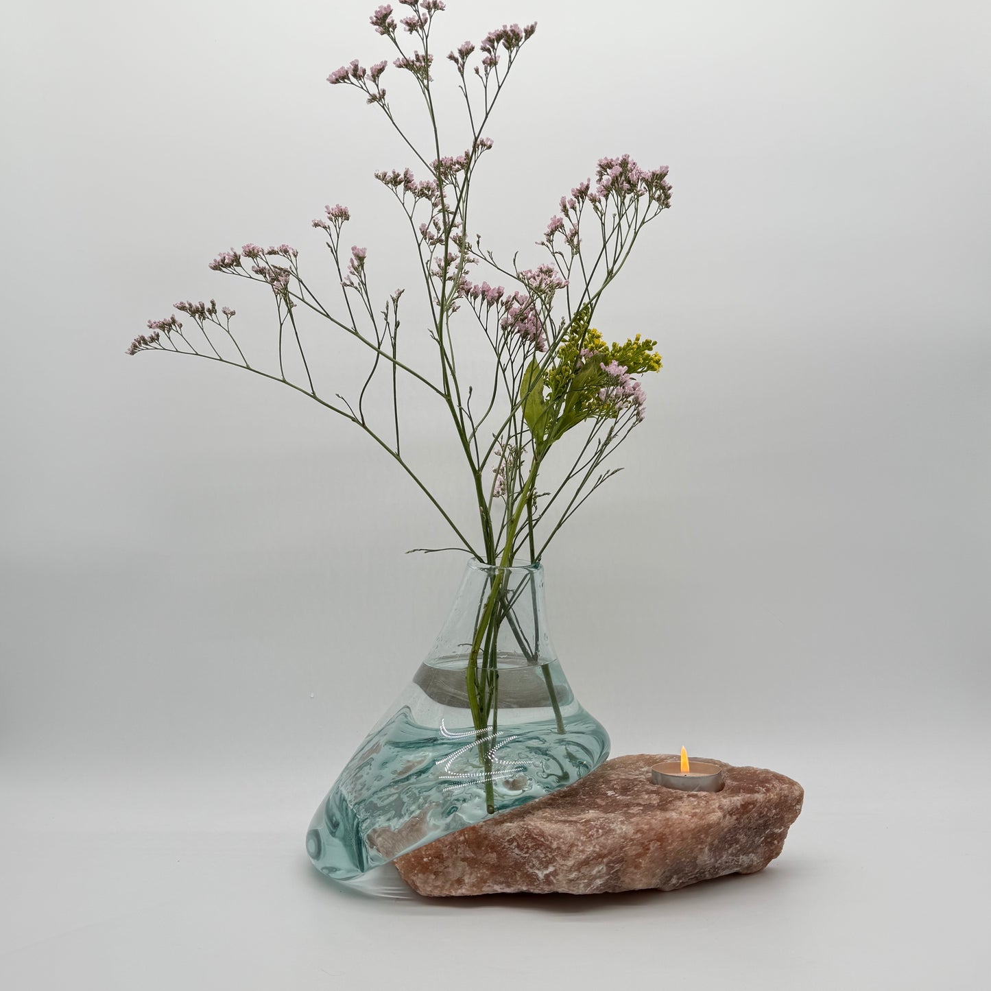 Stone Embrace Glass Vase with Candle Holder 9