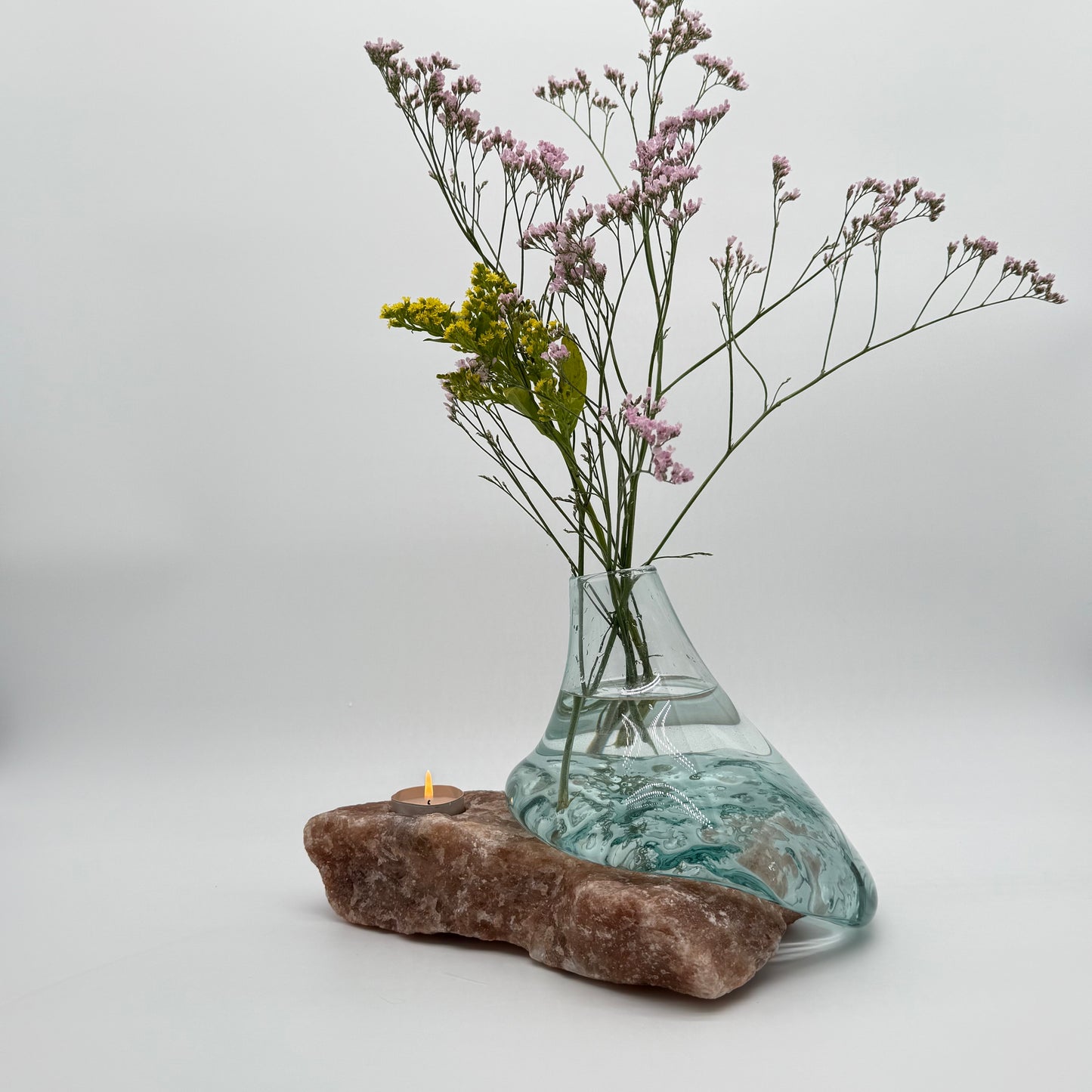 Stone Embrace Glass Vase with Candle Holder 9