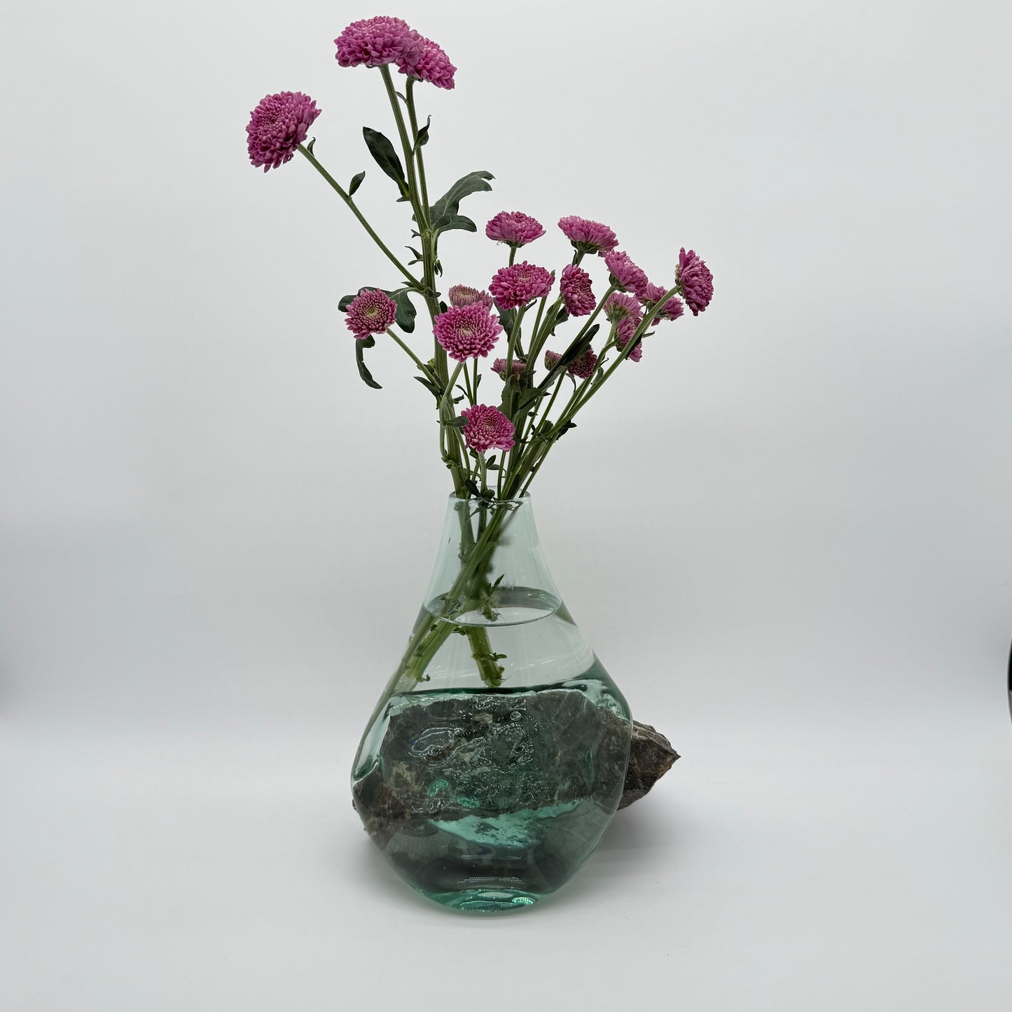 Hand-Blown Glass Vase with Natural Stone – Rare Artistic Home Decor 10