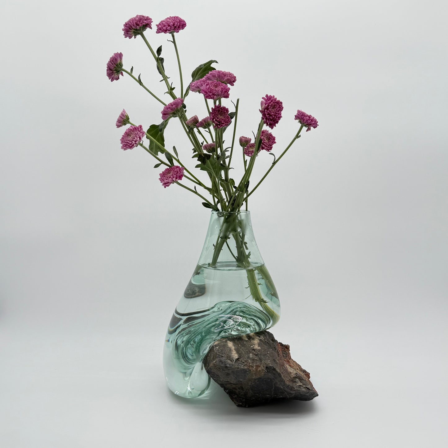 Hand-Blown Glass Vase with Natural Stone – Rare Artistic Home Decor 10