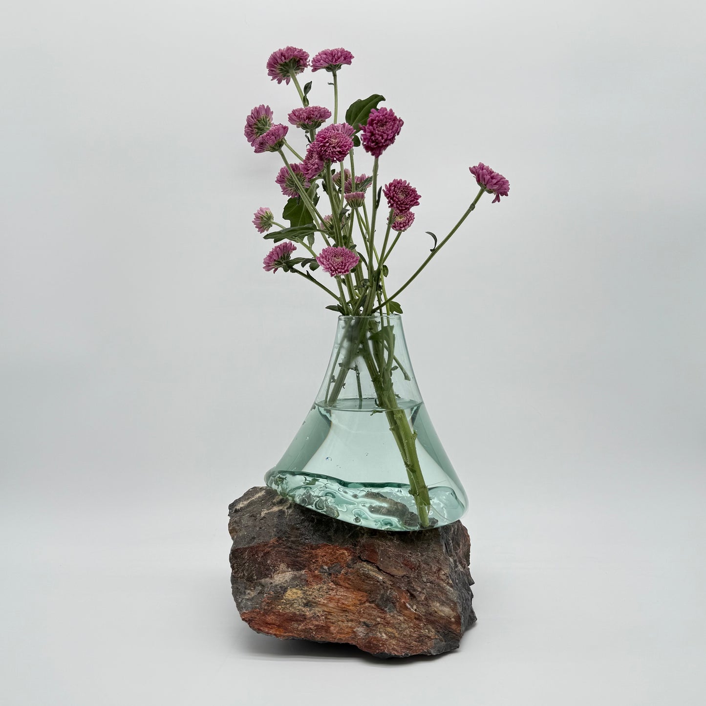Hand-Blown Glass Vase with Natural Stone – Rare Artistic Home Decor 10