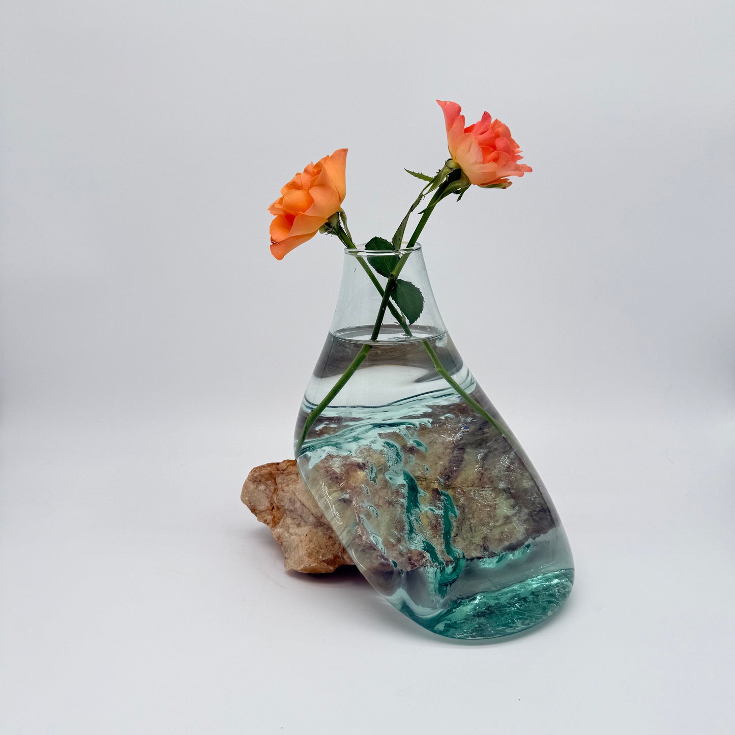 Exclusive Artisan Glass Vase Resting on Raw Stone Form 19