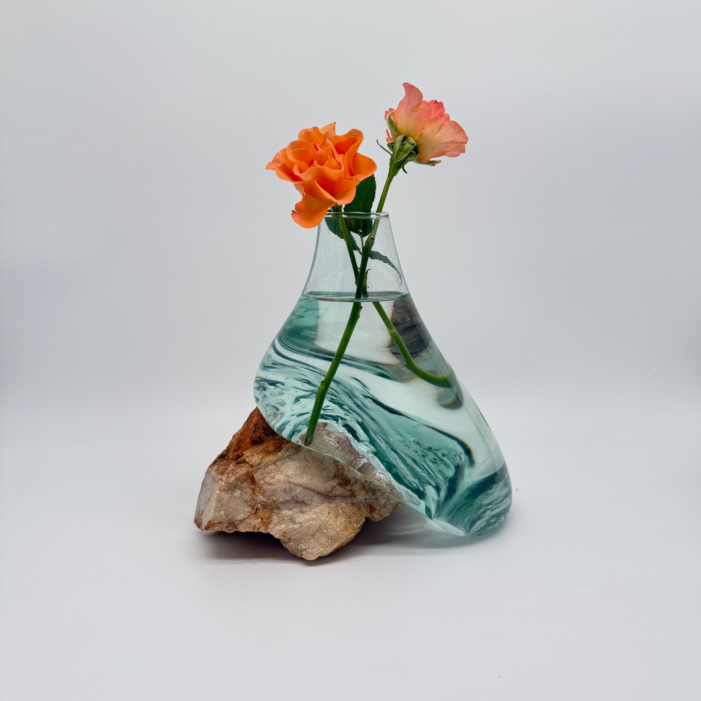 Exclusive Artisan Glass Vase Resting on Raw Stone Form 19