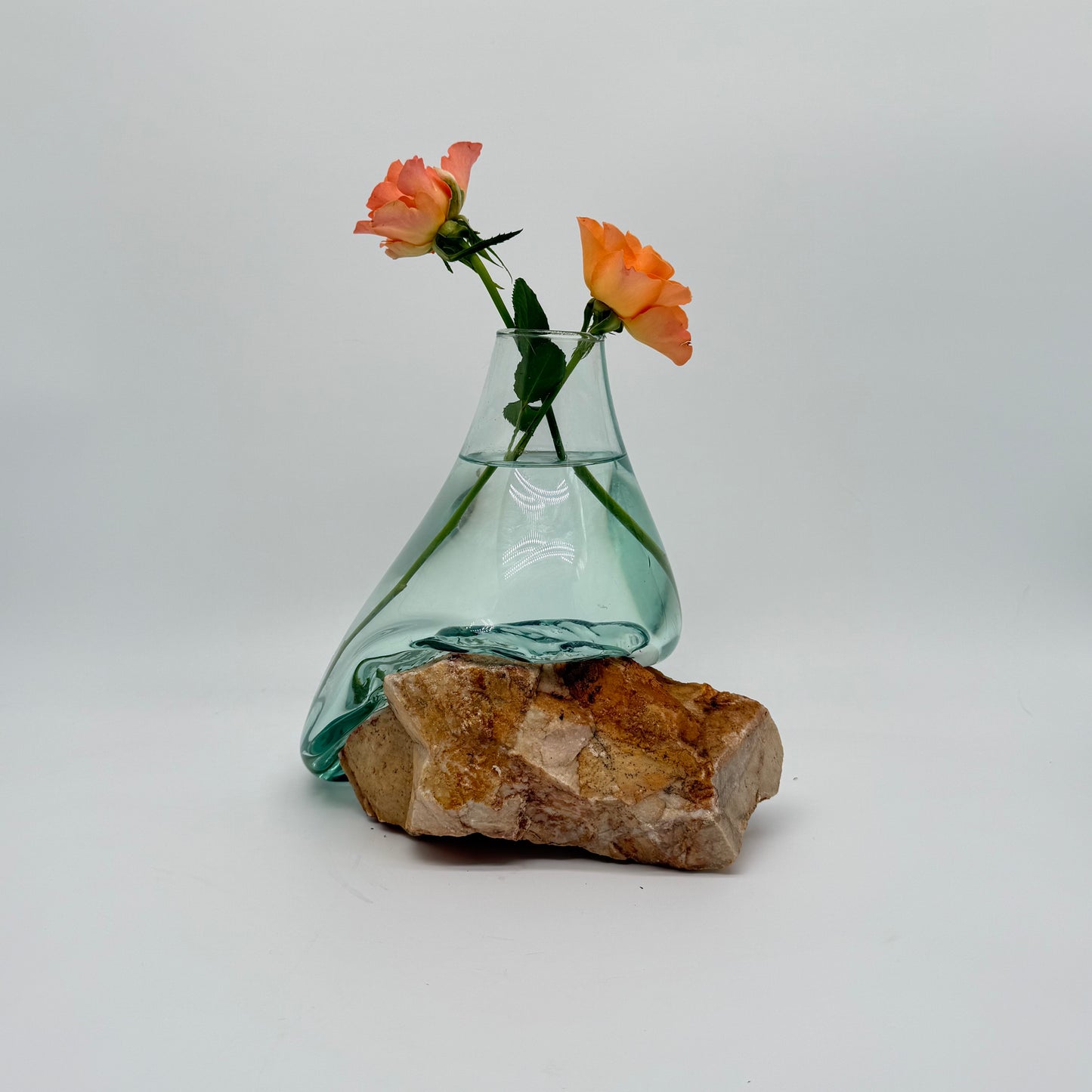 Exclusive Artisan Glass Vase Resting on Raw Stone Form 19