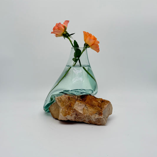 Exclusive Artisan Glass Vase Resting on Raw Stone Form 19