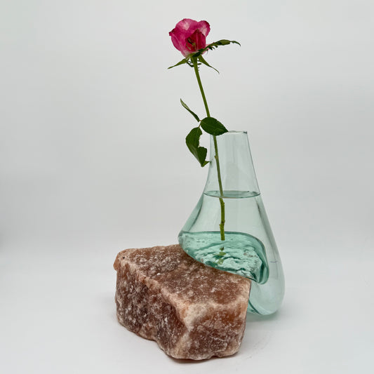 Handcrafted Glass Vase with Pink Himalayan Salt Stone Base 20