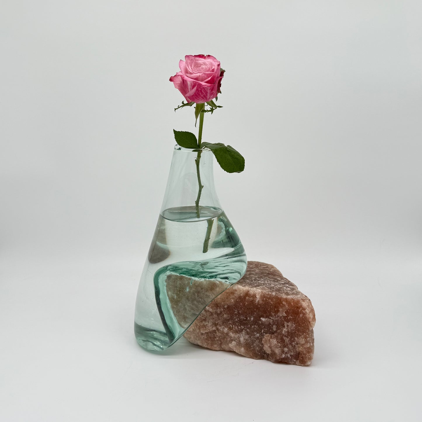 Handcrafted Glass Vase with Pink Himalayan Salt Stone Base 20