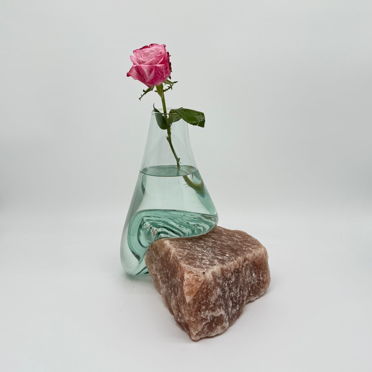 Handcrafted Glass Vase with Pink Himalayan Salt Stone Base 20