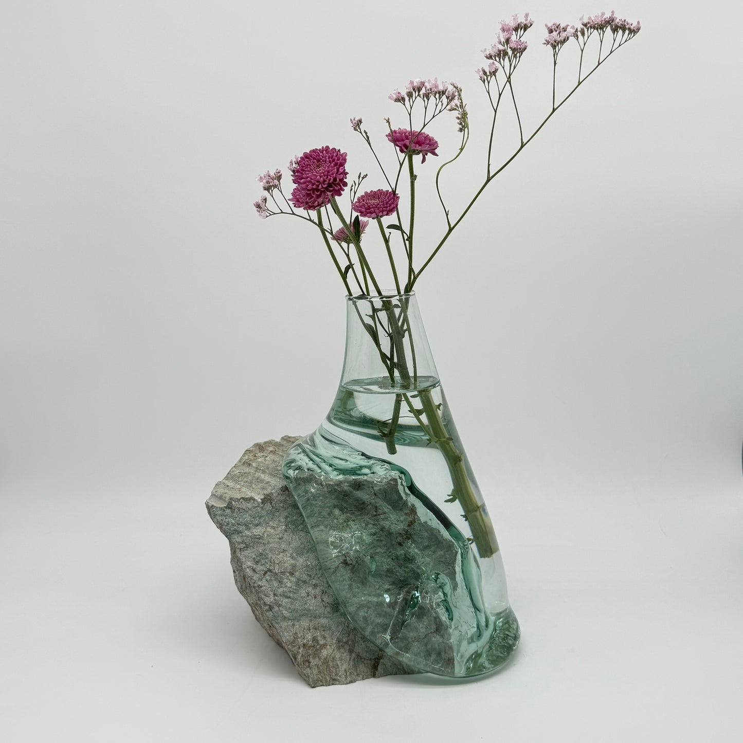 Handcrafted Glass Vase with Rare Blue Mineral Stone Base 21