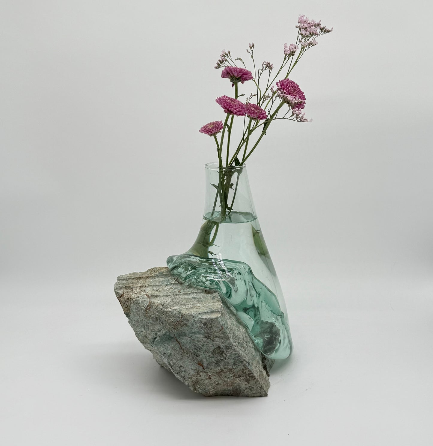 Handcrafted Glass Vase with Rare Blue Mineral Stone Base 21