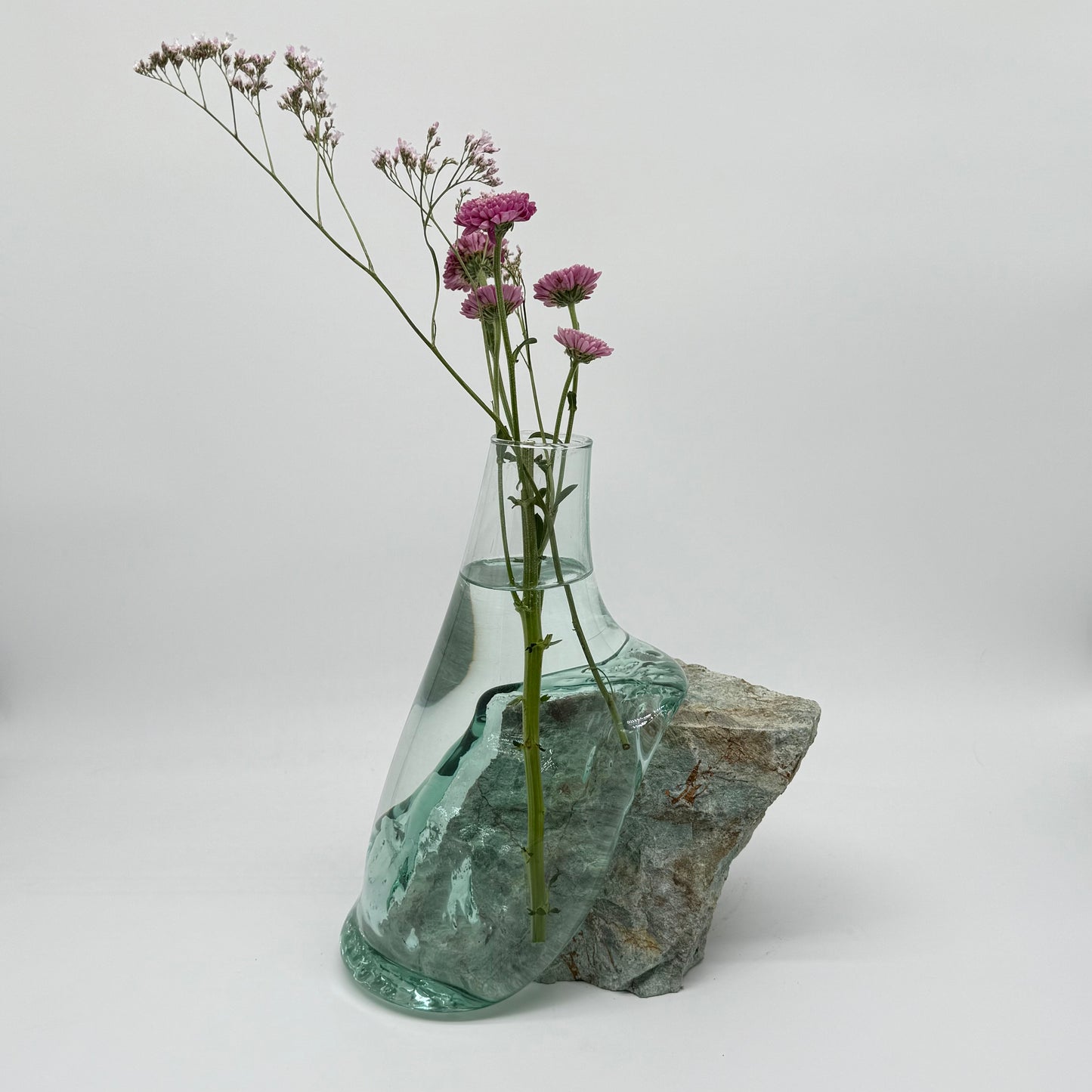 Handcrafted Glass Vase with Rare Blue Mineral Stone Base 21