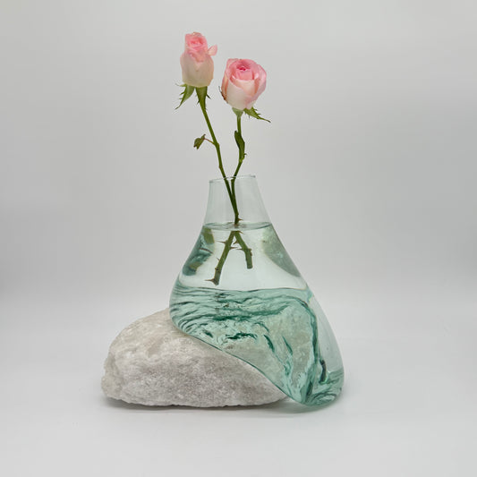 Handcrafted Glass Vase with White Salt Stone Base – Pure Elegance 22