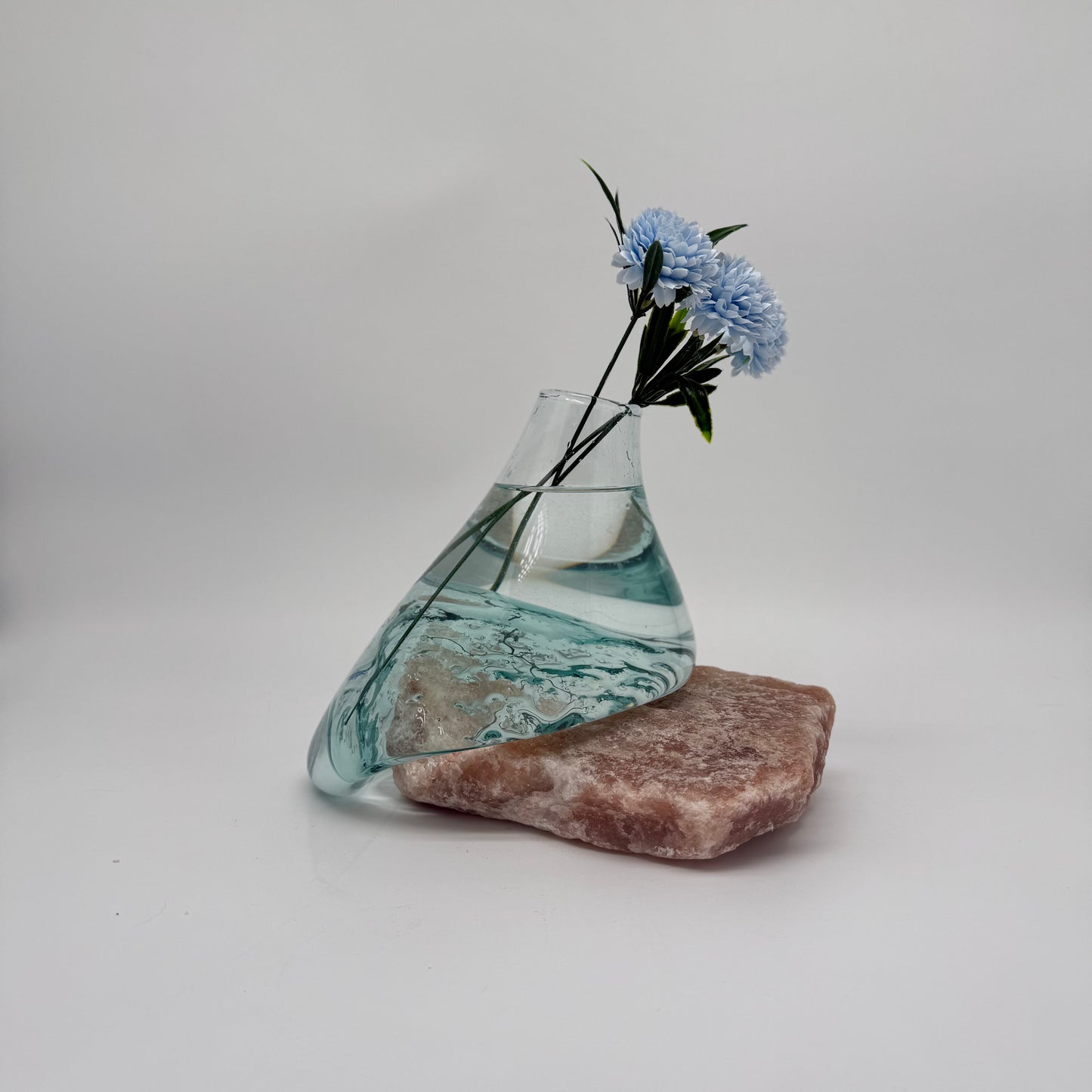 Handcrafted Glass Vase with Pink Salt Stone Base 24