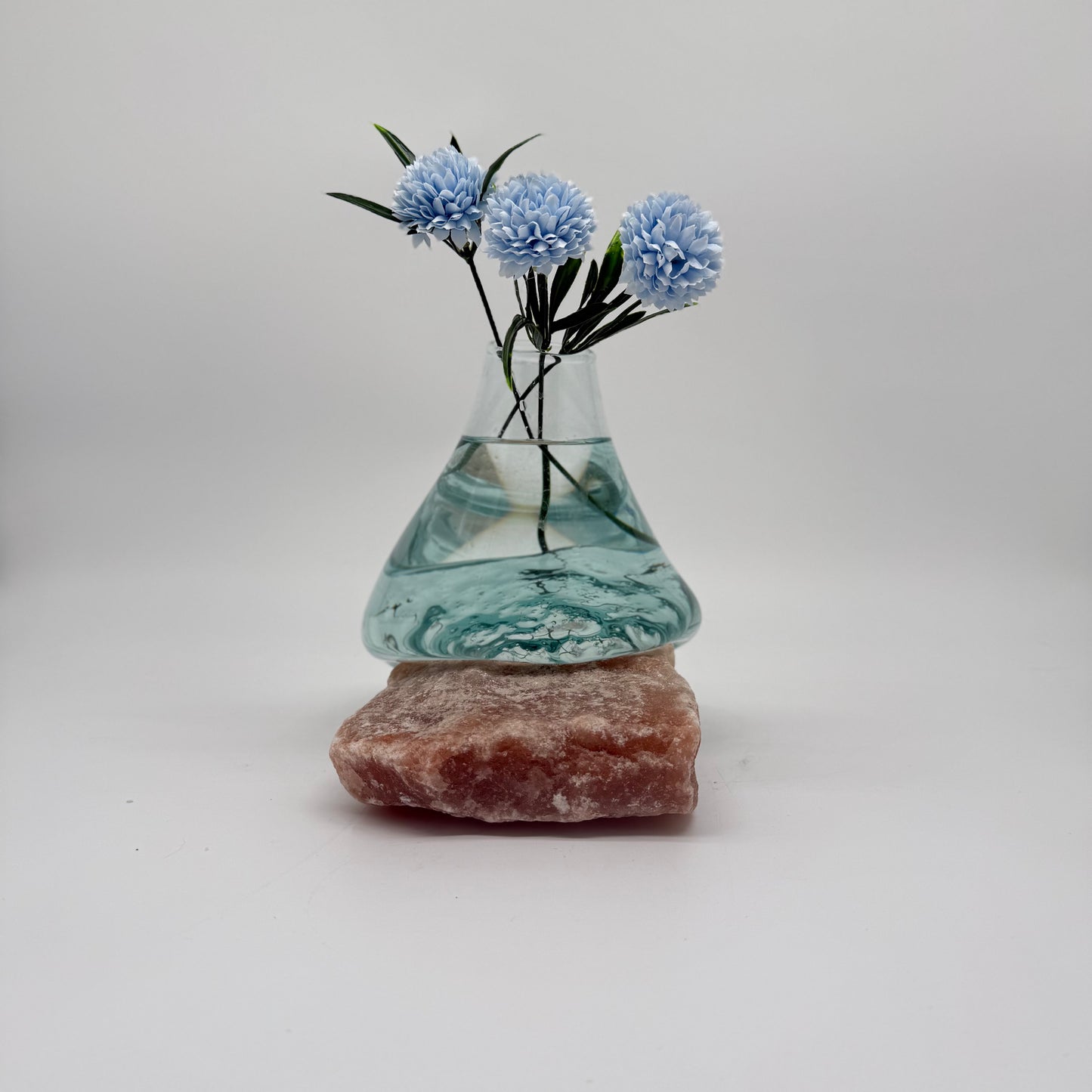 Handcrafted Glass Vase with Pink Salt Stone Base 24