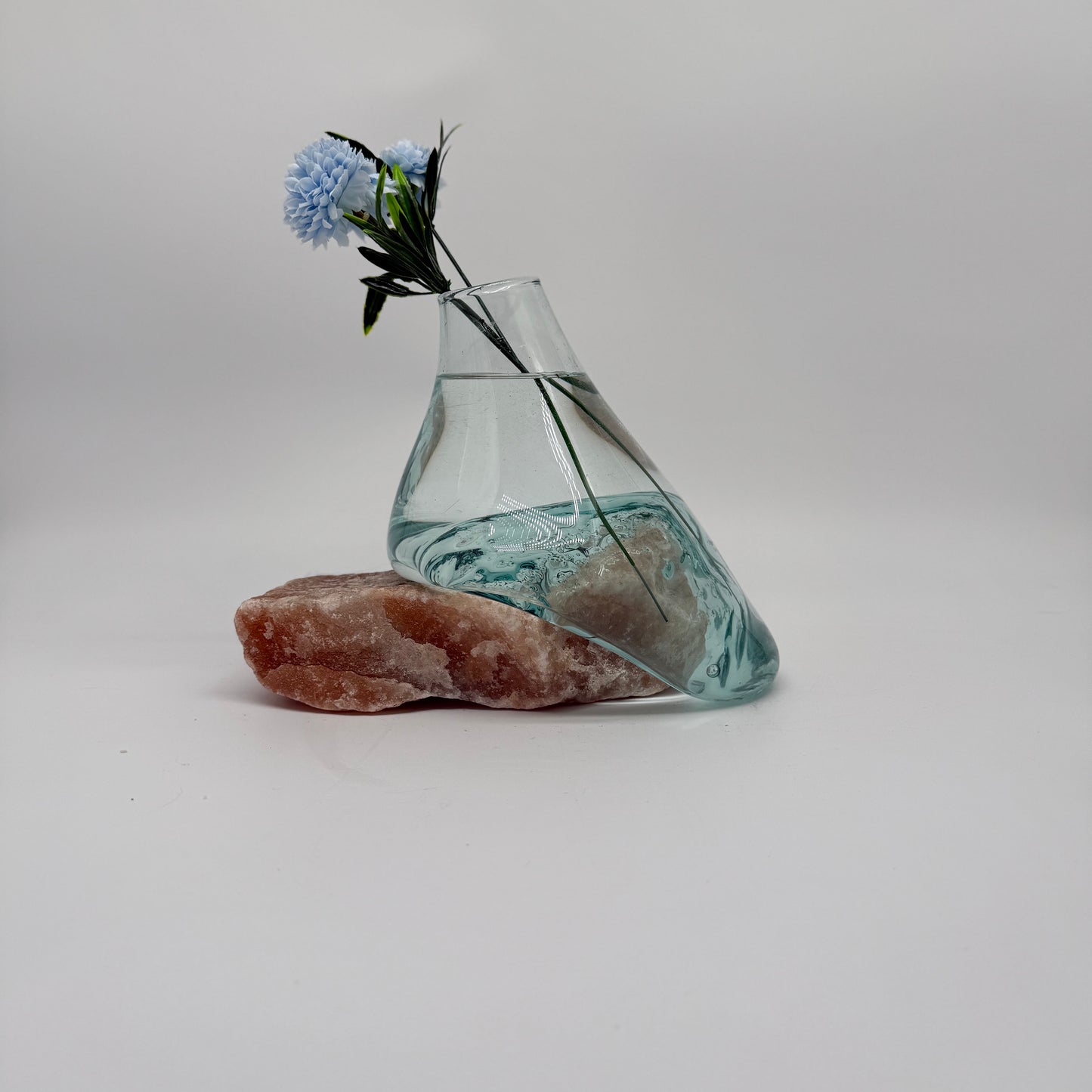 Handcrafted Glass Vase with Pink Salt Stone Base 24