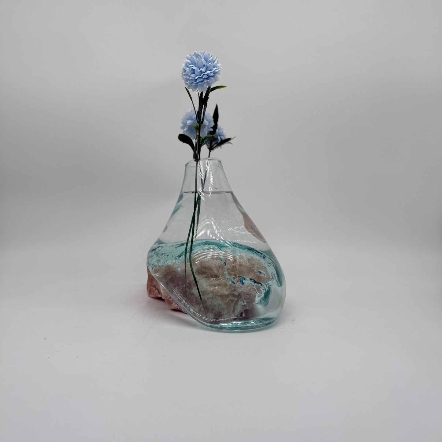 Handcrafted Glass Vase with Pink Salt Stone Base 24